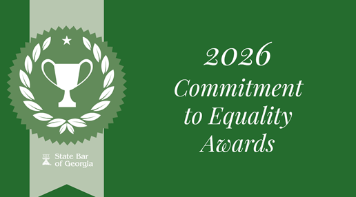 Green background with award ribbon announcing 2026 Commitment To Equality Awards